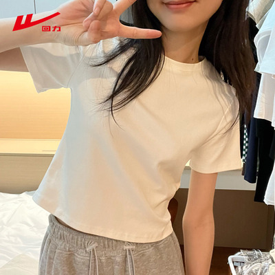 回力白色纯棉短袖t恤女上衣半袖