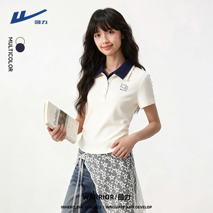 回力短袖女t恤夏季2026年新款假两件撞色polo衫翻领收腰显瘦衣DD