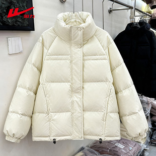 回力白色短款羽绒服女款立领保暖上衣2026冬季新款白鸭绒防风外套