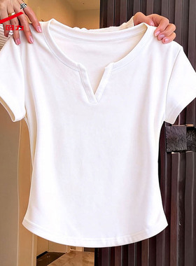 ZH回力圆领短袖t恤女2026夏季新款大码胖mm韩系收腰显瘦上衣服