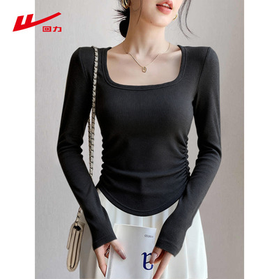 回力方领修身打底衫女2025新款