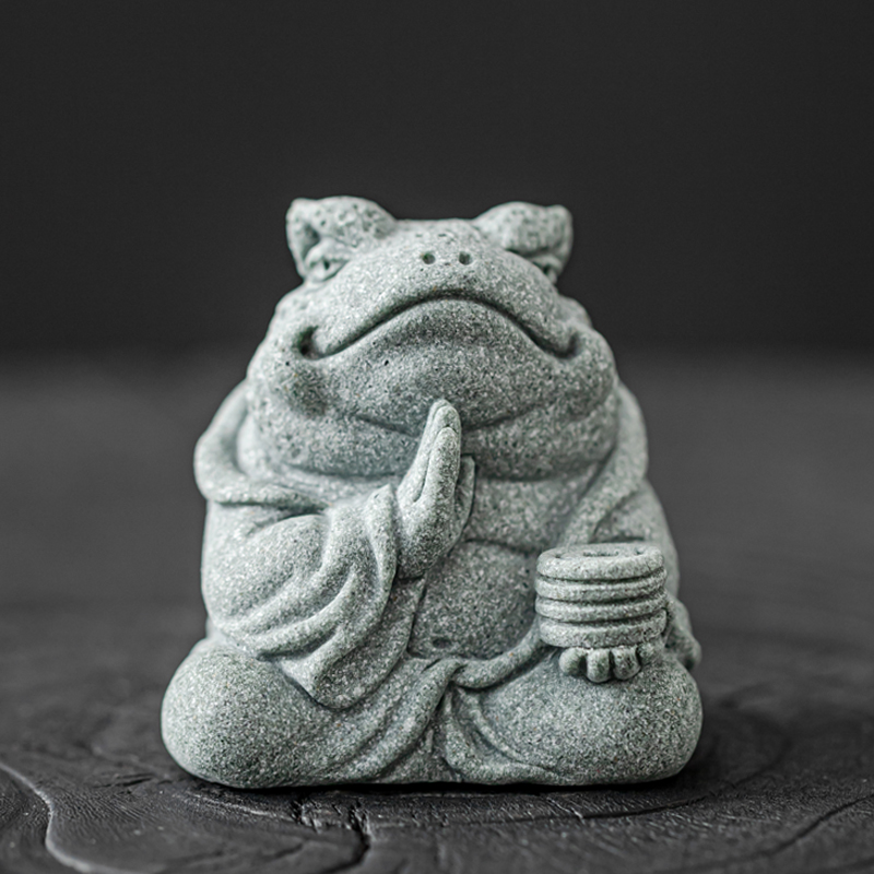 宇轩 茶宠摆件小金蟾青砂石小灵兽动物鱼缸假山造景居家茶盘装饰