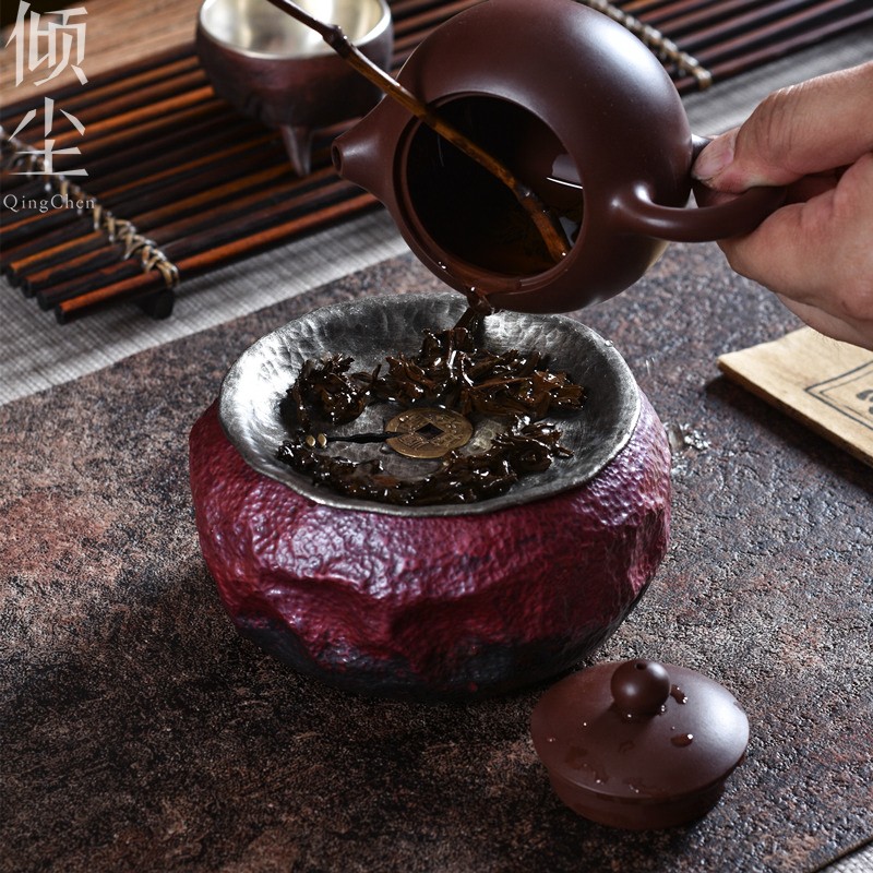 极速紫铜建水 铜钱锔钉壶承纯手工纯铜茶渣缸 复古茶洗废水桶茶缸