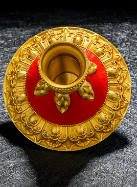 纯铜手摇摆件底座莲花底座摆件西藏皮革藏式家居手摇底座