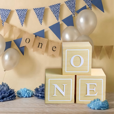 One Balloon Box Letter Wooden Grain Paper Party Box DIY One