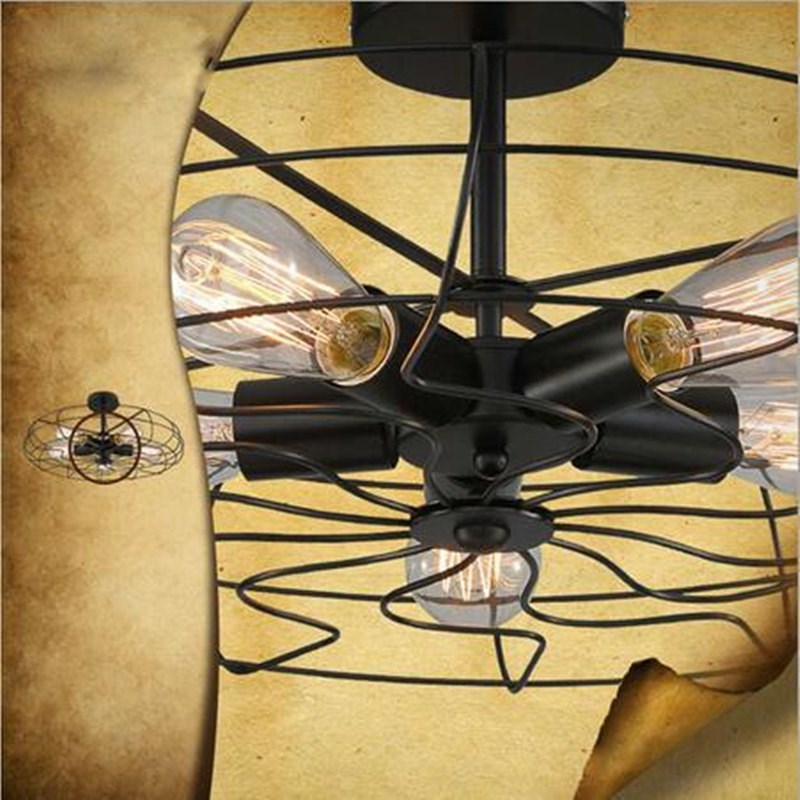 5Heads E27 Base Iron Material Vintage Retro Industrial Fan C