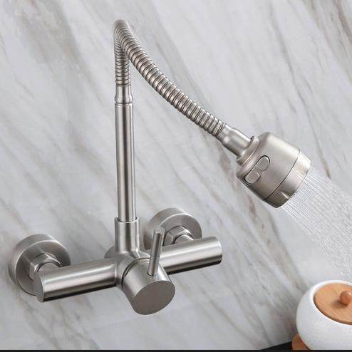 新款直销304不锈钢入墙冷热龙头 双孔洗菜盆万向管花洒出水旋转厨,家装主材,厨房龙头,淘宝优惠券,粉丝福利购,淘宝优惠卷