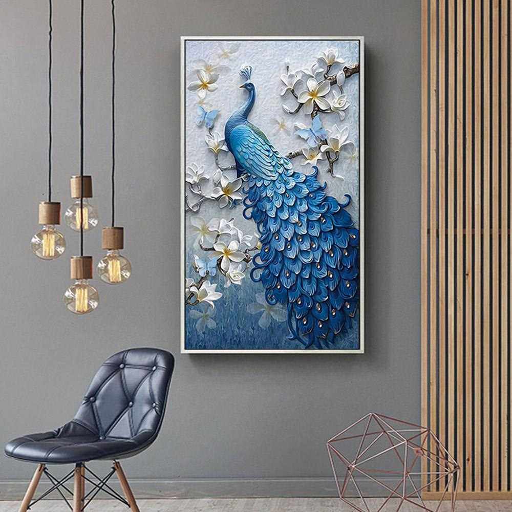 直销新款钻石画2020年新款5d客厅孔雀图竖版玄关满钻十字绣欧式点