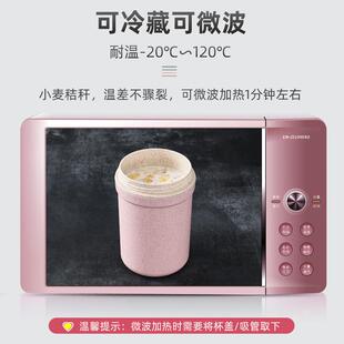 新款直销创意便携双层早餐杯学生保温带吸管水杯麦片牛奶汤杯可印