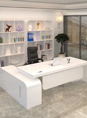 直销新款广东家具老板办公桌时尚烤漆白色创意轻奢总裁大班台经理