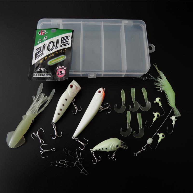 新款直销跨境双鱼夜光路亚饵套装夜光饵假饵米诺小胖子鱿鱼波爬鱼