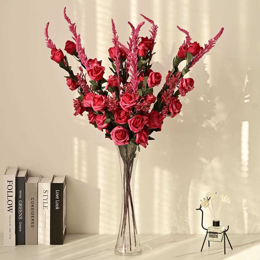 新款直销PE玫瑰仿真花假花2023新款客厅摆设餐桌花摆件插花干花花