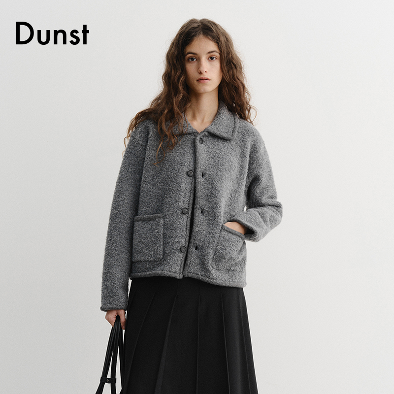 Dunst2025冬季新品中性宽松经典上衣柔软翻领针织夹克UDSW5D125