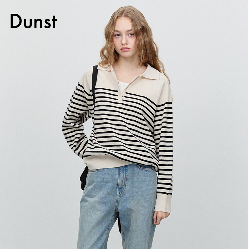 Dunst2025新品中性风条纹半拉链套头针织衫通勤百搭UDSW5A103