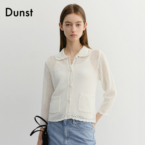 Dunst2026夏季新品女士清爽透气蕾丝细节钩织翻领开衫UDSW6B221