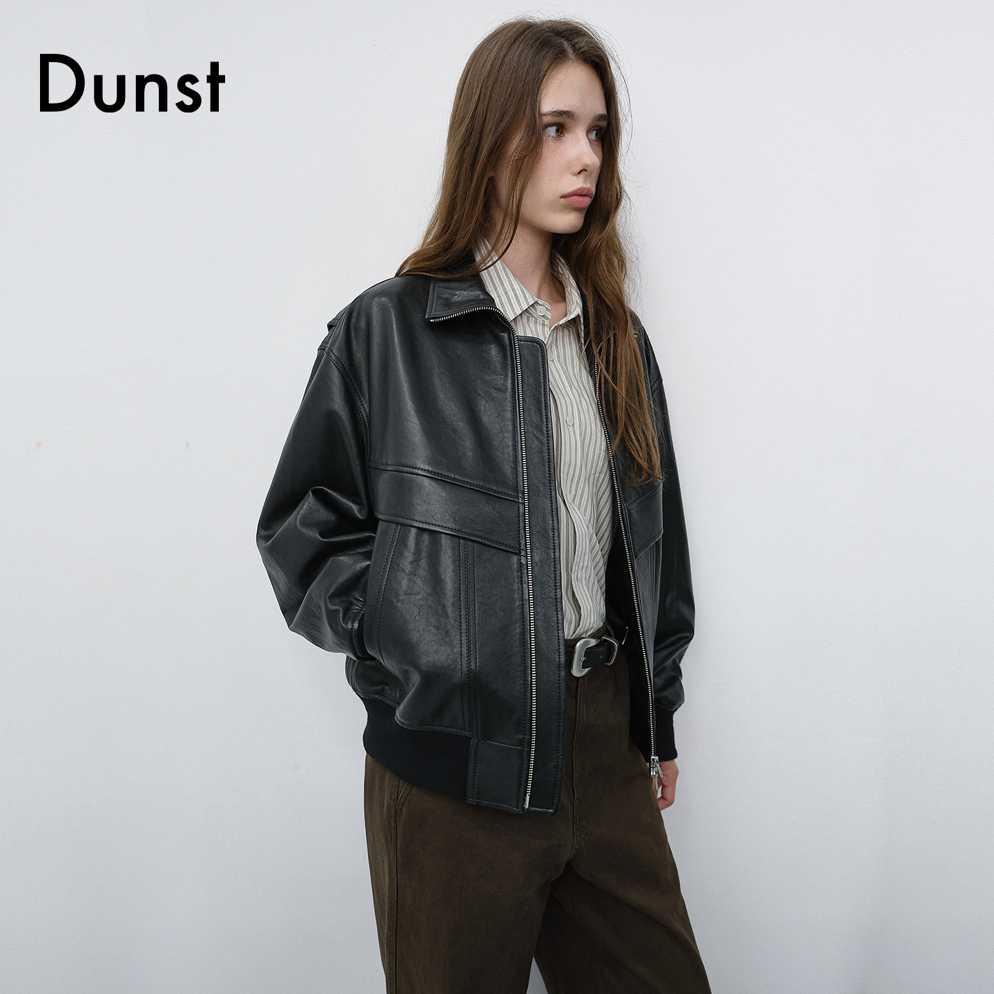 Dunst2026秋季新品中性时尚复古风皮质立领短夹克外套UDJU6C103
