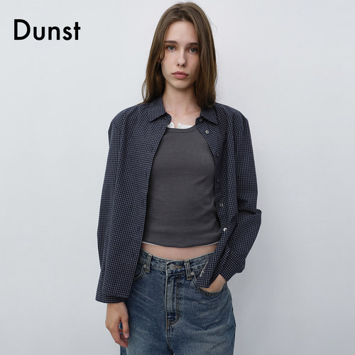 Dunst2026秋季新品女士基础款简约修身条纹格纹衬衫上衣UDSH6C201