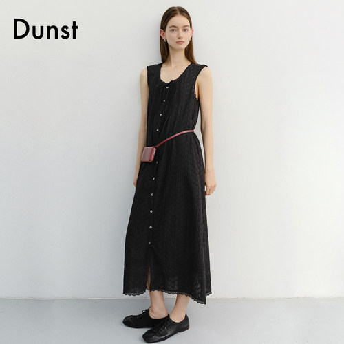 Dunst2026夏季新品女士无袖长连衣裙浪漫蕾丝细节娃娃裙UDDR6B225