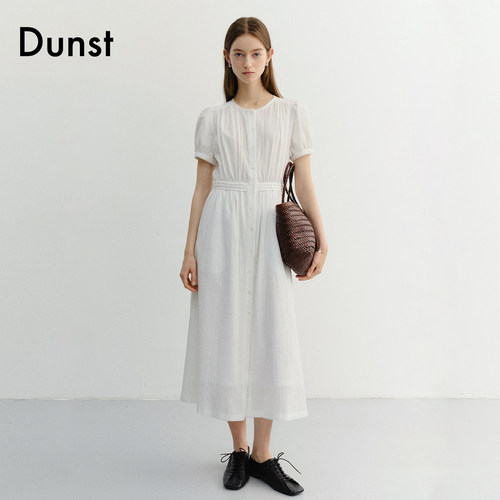 Dunst2026夏季新品女士短袖长裙褶皱装饰泡泡袖连衣裙UDDR6B221