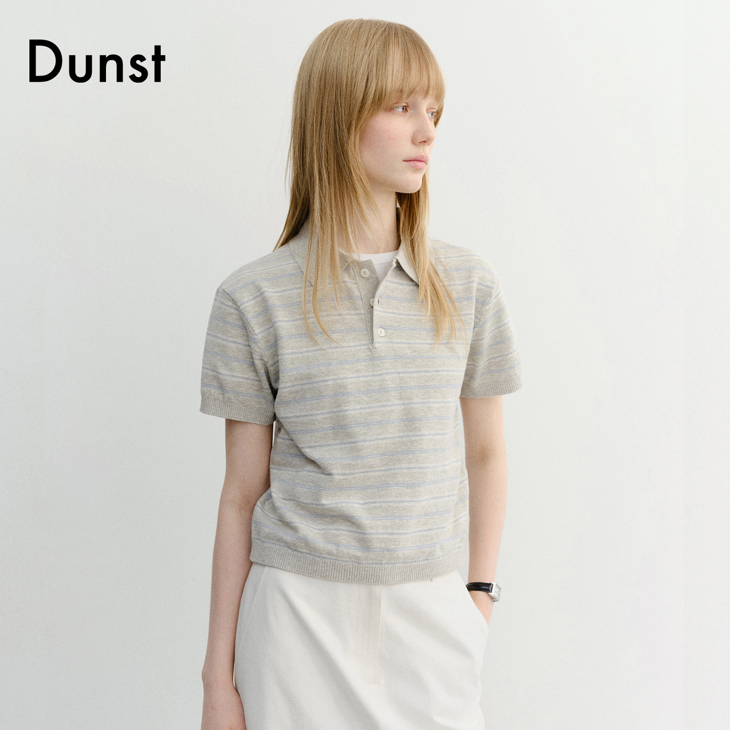 Dunst2026夏季新品中性风轻盈透气条纹短袖polo针织衫UDSW6B127