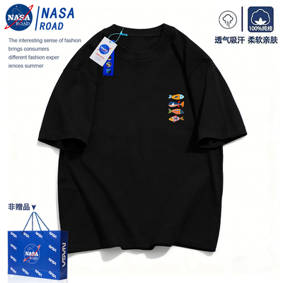 NASA潮牌复古时尚夏季宽松休闲圆领上衣半袖潮牌短袖t恤男女情侣