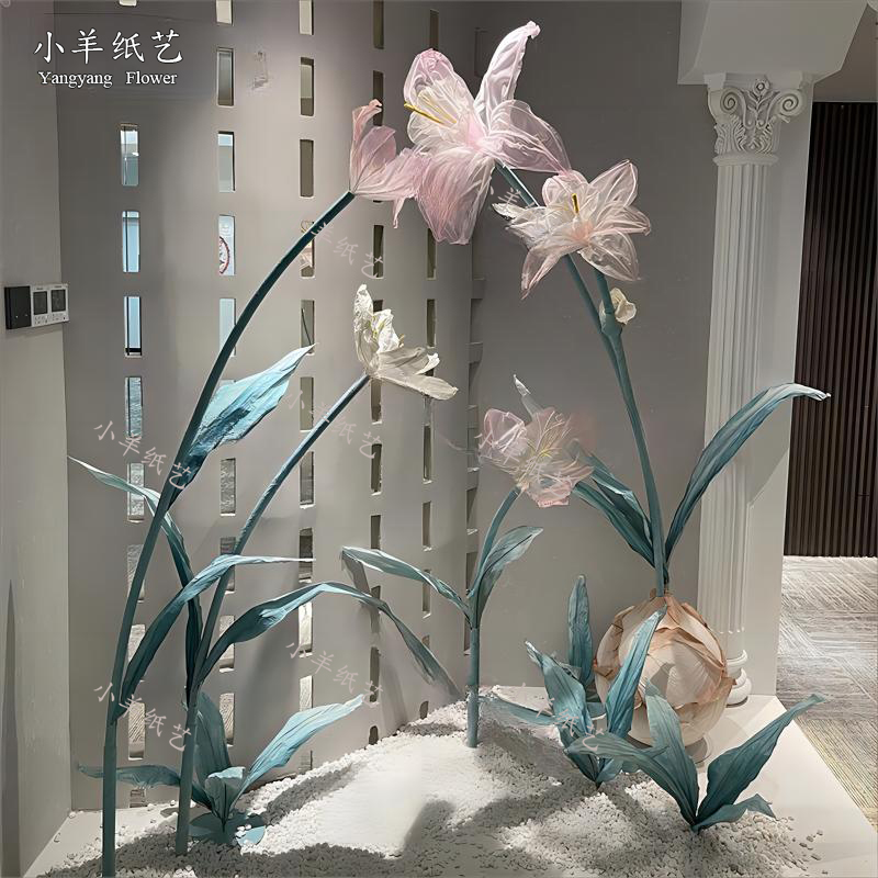 高端医疗美容院橱窗氛围巨大型纸艺花开业活动软装饰场景布置摆件