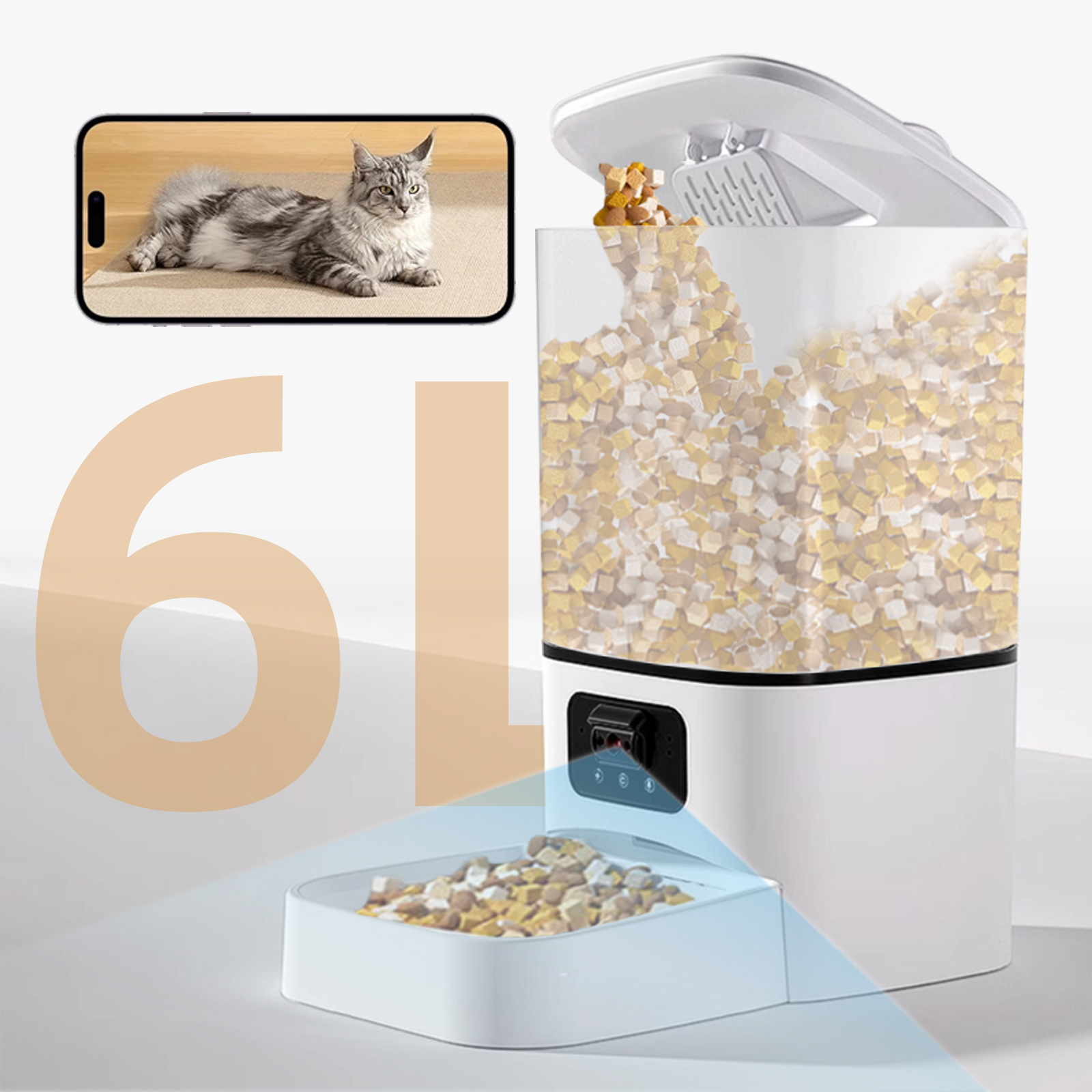跨境宠物自动喂食器6L可调摄像夜视喂猫器猫粮狗粮智能投食机狗碗