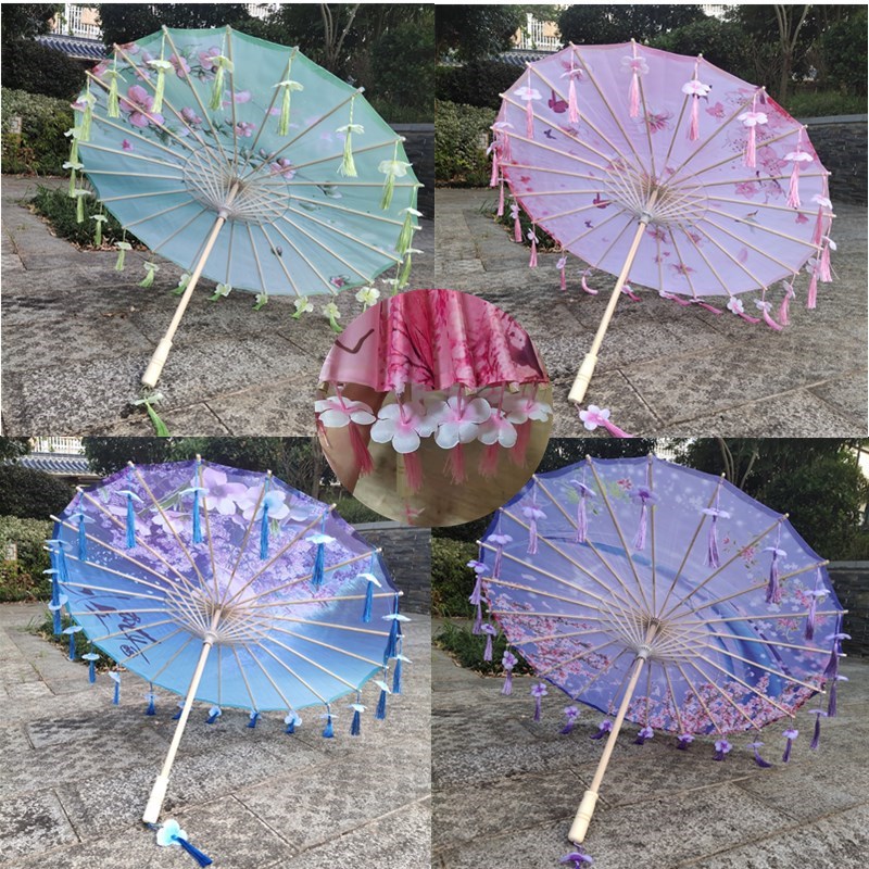 古风汉服流苏伞演出伞花瓣伞拍照道具伞舞蹈绸布伞工艺古点