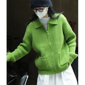 秋冬新款 INS学院风小翻领针织开衫 蓬松柔软保暖舒适廓形上衣女厚