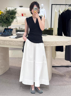 ED26圆圆同款黑色无袖上衣白色半身裙套装女显瘦休闲 EBE2TOP030