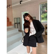 夏天家2023春秋季新款咖色气质休闲小西装外套女裙子两件套装西服