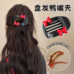 韩系豹纹蝴蝶结扁嘴夹女2025新款后脑勺盘发发夹气质扎发抓夹发饰