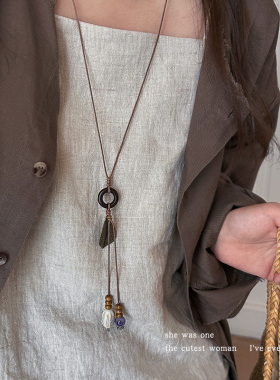 复古民族风树叶流苏项链轻奢小众