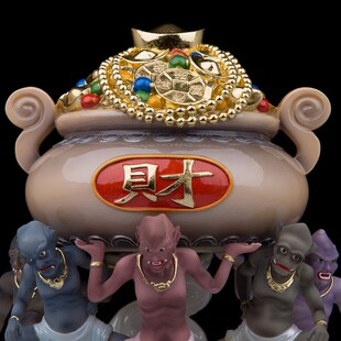 五鬼神像汉白玉居家客厅装 饰品五方生财五小鬼五灵公手工艺品摆件