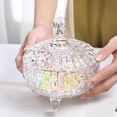 欧式 饰收纳盒透明玻璃 大号彩色带盖玻璃糖果罐大容量储物罐摆件装