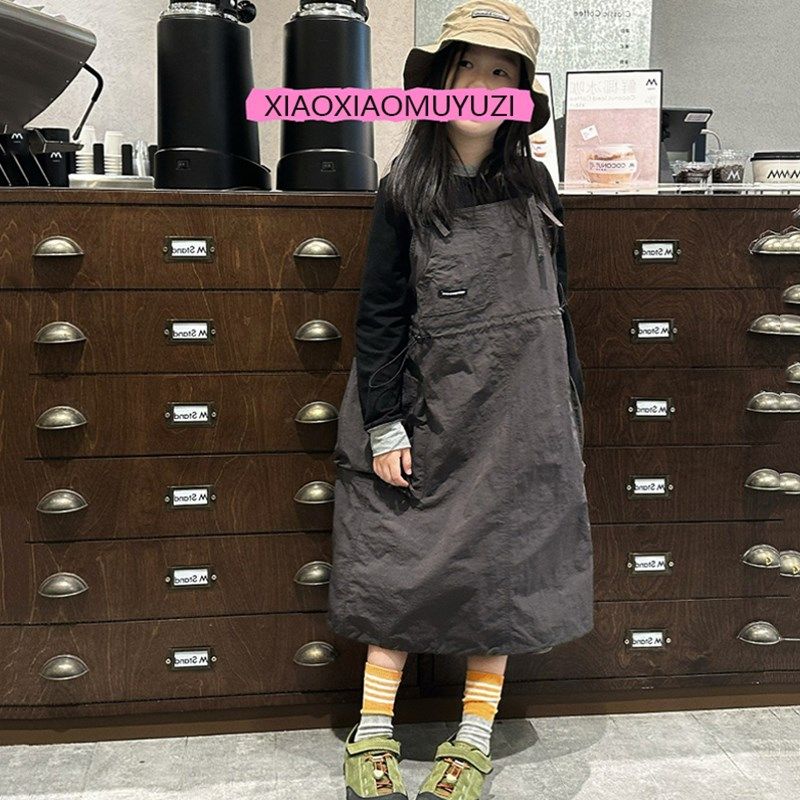 女童花苞裙2024春秋新款儿童山地工装大口袋连衣裙女孩背心裙亲子