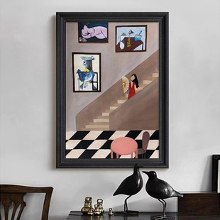 北欧风格高级感女性抽象人物客厅玄关手绘油画小众艺术装饰品挂画