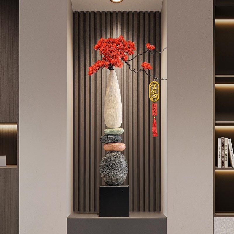 时来运转入户玄关落地花瓶摆件客厅电视柜迎客松装饰品乔迁礼物,家居饰品,落地摆件,淘宝优惠券,粉丝福利购,淘宝优惠卷