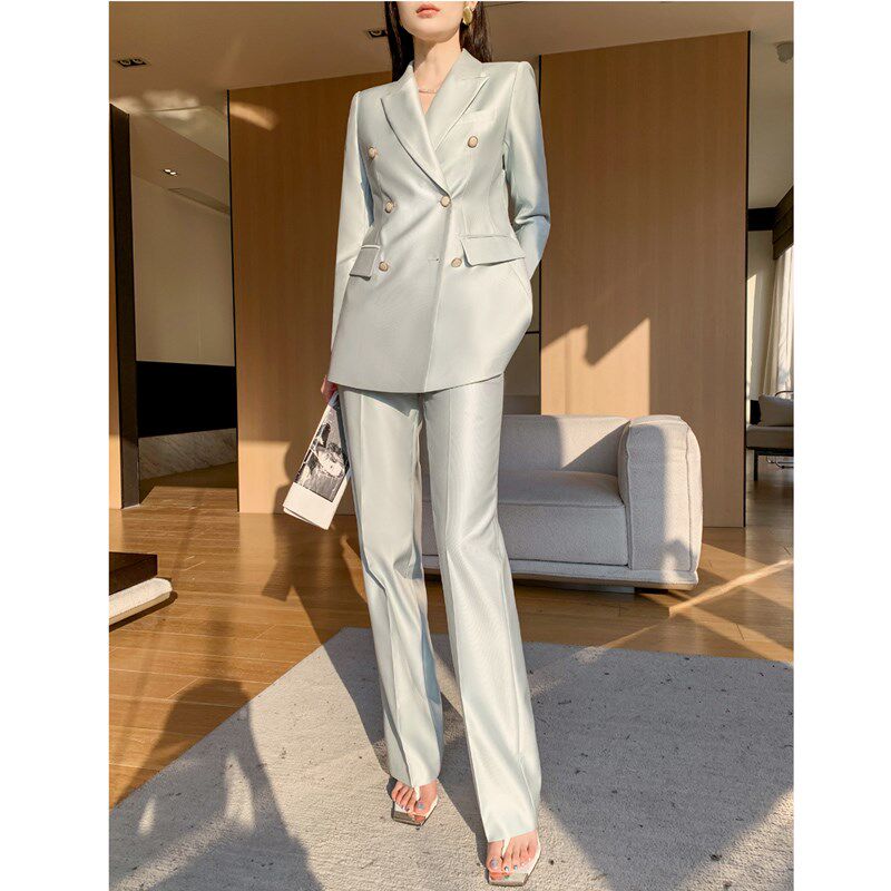 绿色西装套装女2024新款高级感时尚气质阔腿裤职业休闲小西服外套