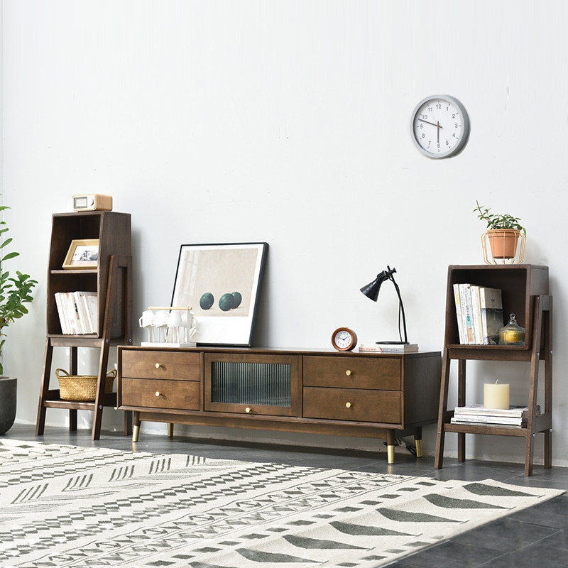 床头置物架实木落地书架北欧风收纳架沙发边几木质客厅电视柜边柜