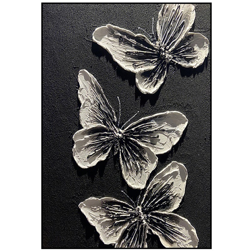纯手绘抽象肌理蝴蝶大芬村油画玄关装饰画立体客厅背景墙黑白挂画图片