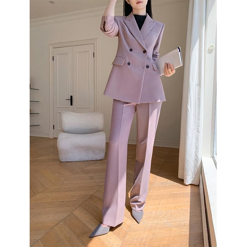 紫色休闲西装套装女2025新款春秋款高级感阔腿裤职业正装西服外套