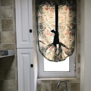 美式北欧风厨房提拉窗帘门帘 隔断帘 阳台卫生间系带窗帘罗马帘