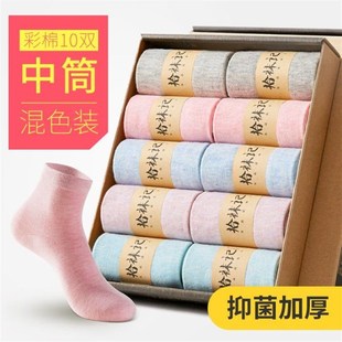 女袜 拾袜记袜子女中筒袜秋冬纯色防臭棉袜吸汗长袜女士日系薄款
