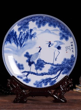 新中式茶室酒店博古架壁柜高档复古装饰品青花陶瓷器花瓶插花摆件