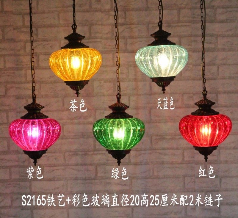送LED灯泡漫咖啡厅琉璃酒吧小吊灯彩色玻璃吧台餐台卡座餐厅酒吧