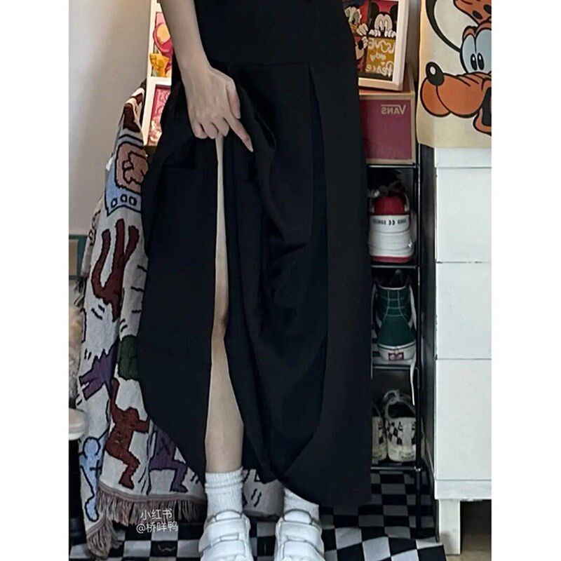 春夏黑色百褶裙女大码胖mm显瘦腿粗胯宽屁股大梨形身材半身裙长裙