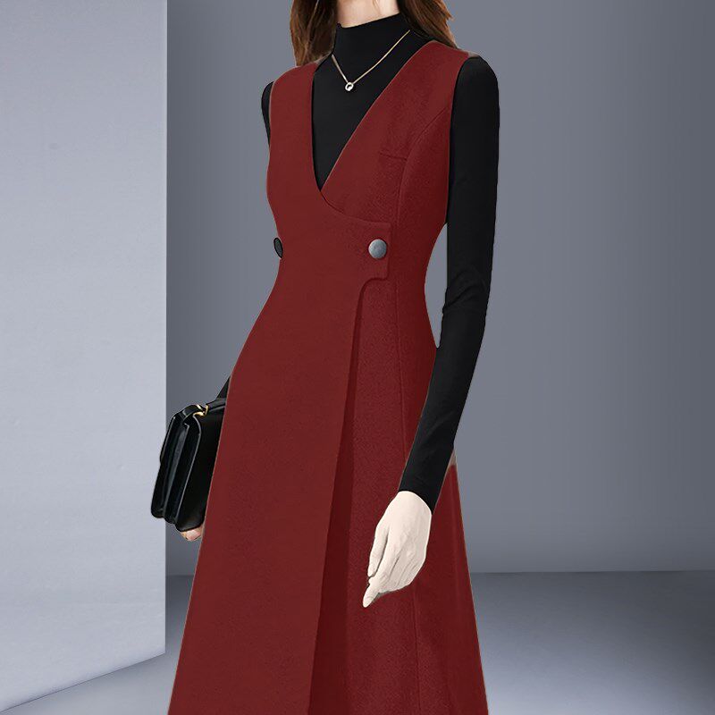 法式轻奢吊带连衣裙2025春秋新款红色修身背心马甲打底裙中长款潮