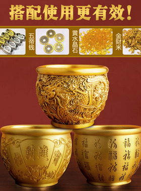 黄铜百福聚宝盆 招财进宝米缸 明清古典黄铜摆件 店铺客厅招财摆