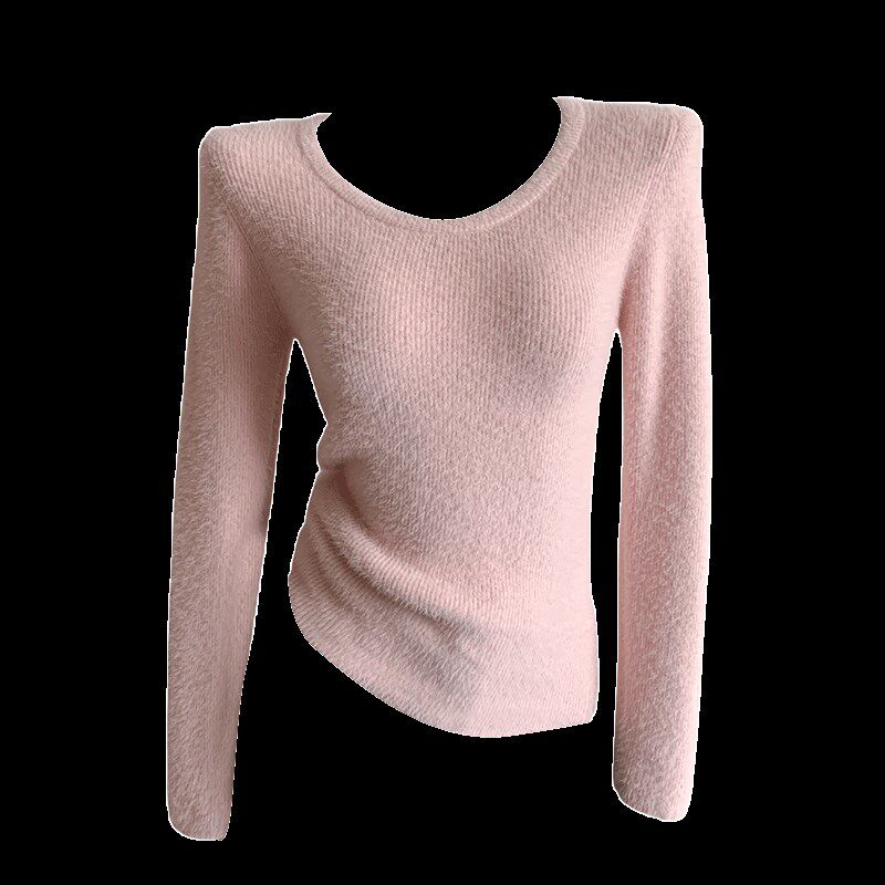 加绒加厚圆领毛衣女秋冬季保暖2024新款白色修身针织内搭打底上衣